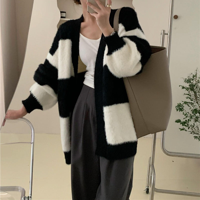 V-neck imitation mink velvet versatile knitted cardigan | GreenLifeHuman Emporium
