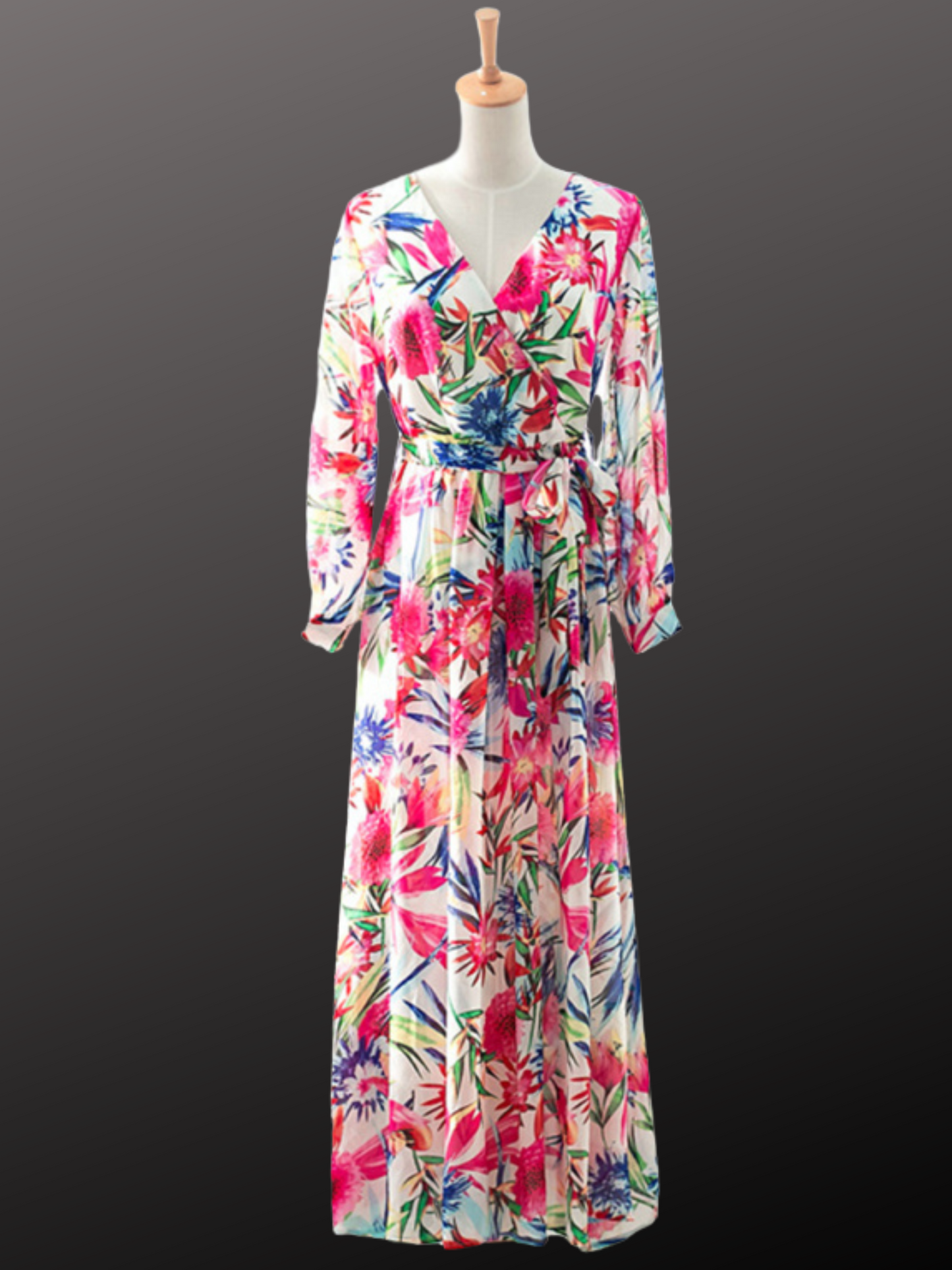 Flowing Grace: Leaf Print Lantern Sleeve Dress