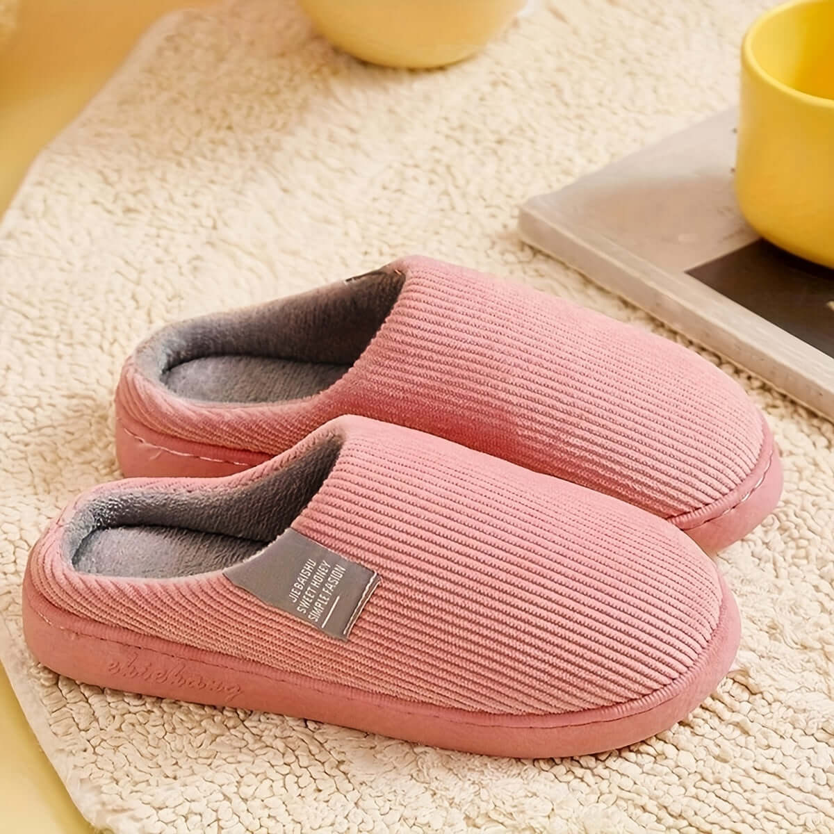 Anti-Slip Soft Plush Cozy Ribbed Corduroy House Slippers | GreenLifeHuman Emporium