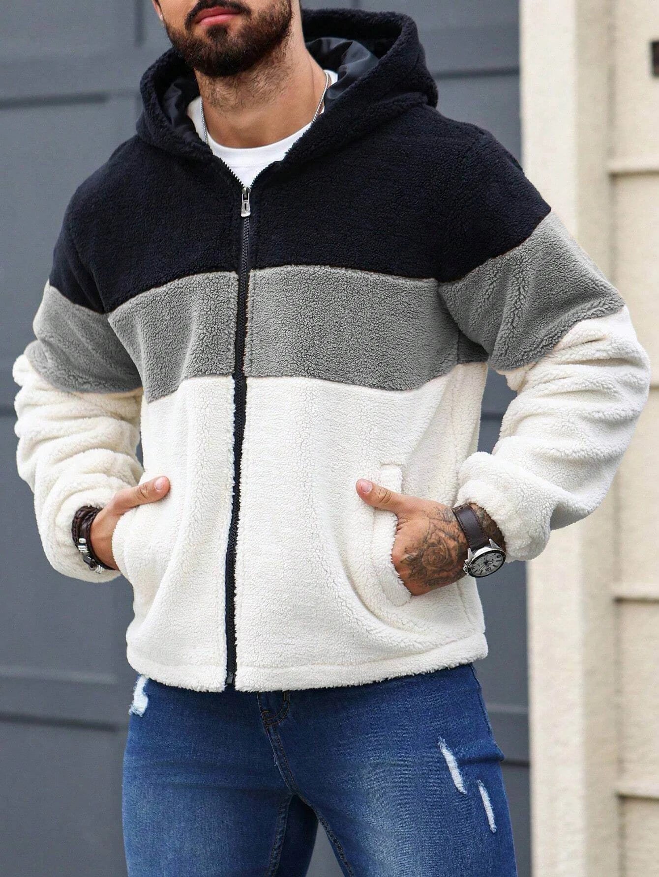 Warm & Stylish: Men's Colorblock Sherpa Jacket