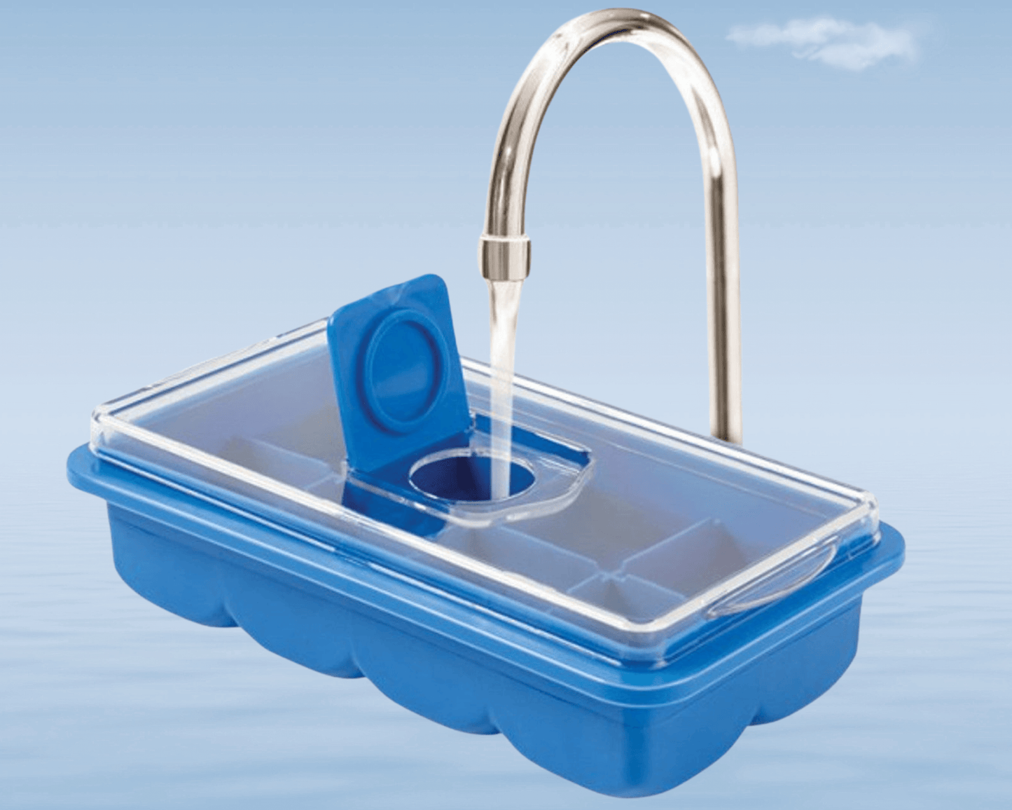 No-Mess Chill: Slim Ice Cube Tray with Lid (Blue)