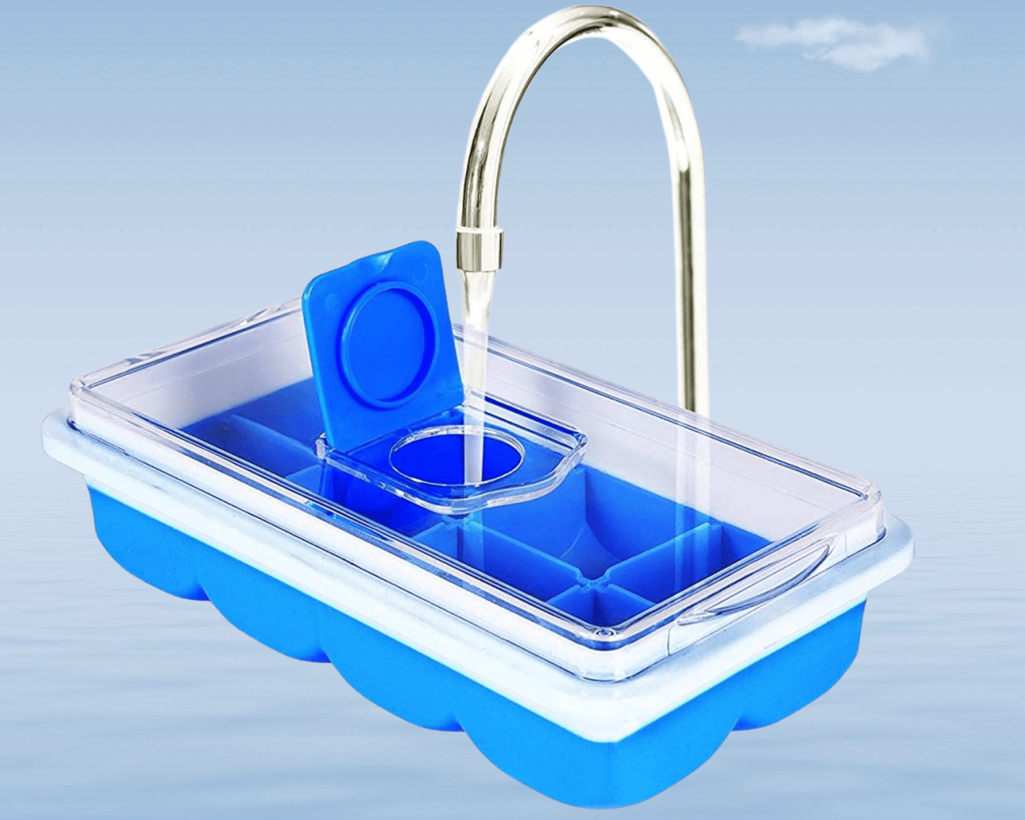 No-Mess Chill: Slim Ice Cube Tray with Lid (Blue)
