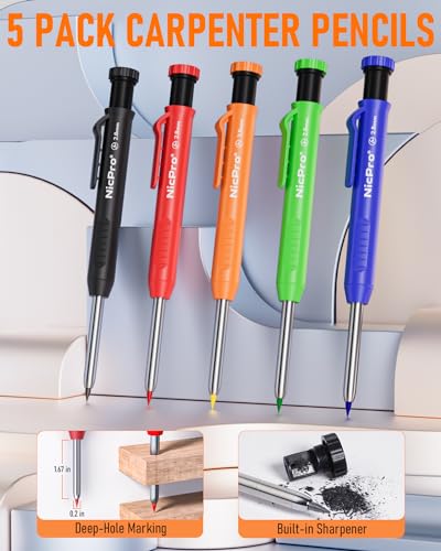 Micro 31 Pack Carpenter Pencil Set with Sharpener, Mechanical Carpenter Pencils with 128PCS Refills and Carbide Scribe Tool, Heavy Duty Construction Pencils for Architect Woodworking-With Canvas Case