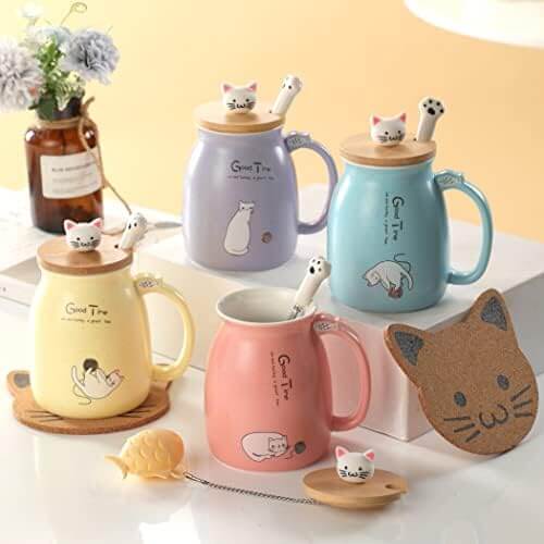 Tea Time with Kitty: Cat Mug with Lid, Spoon & Infuser