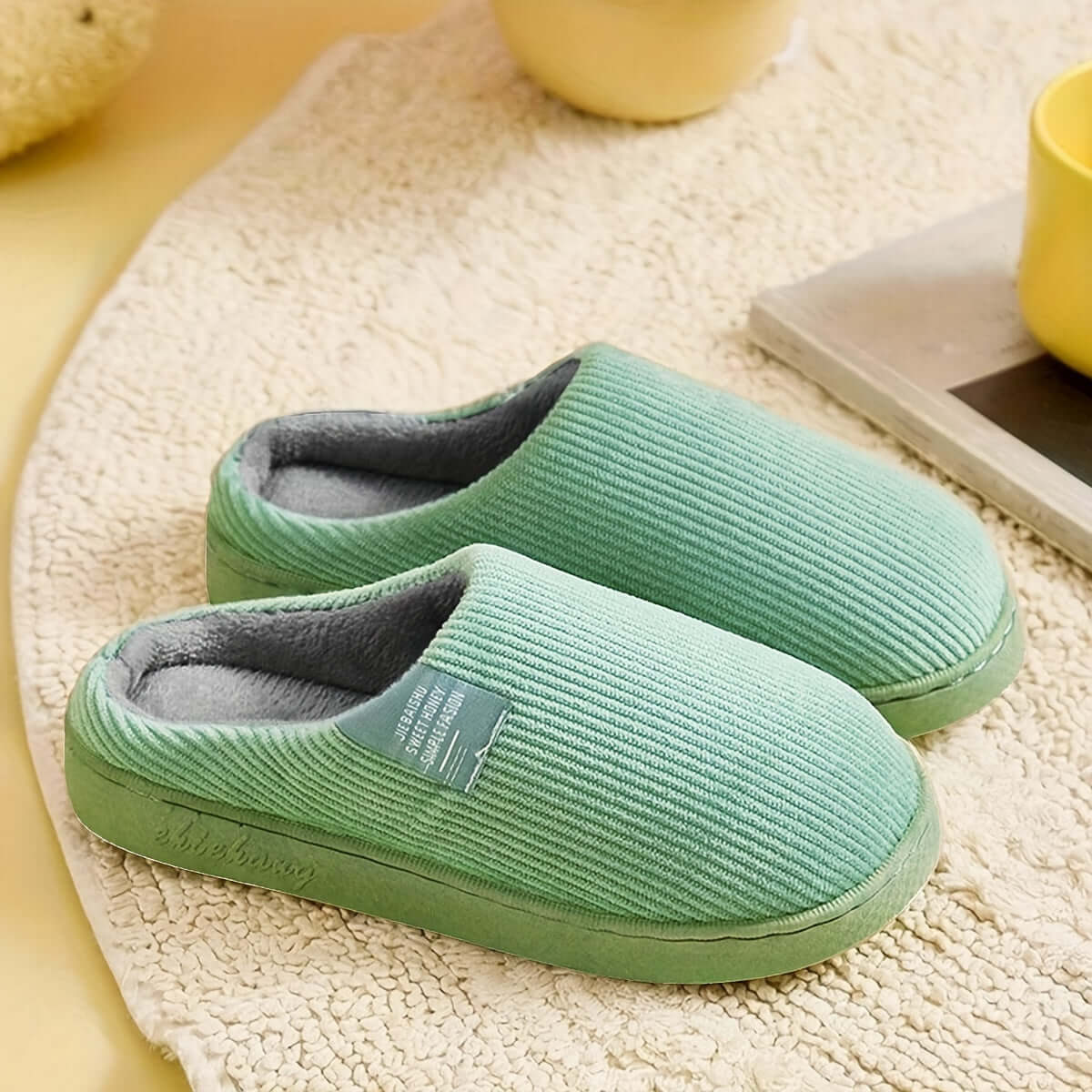 Anti-Slip Soft Plush Cozy Ribbed Corduroy House Slippers | GreenLifeHuman Emporium