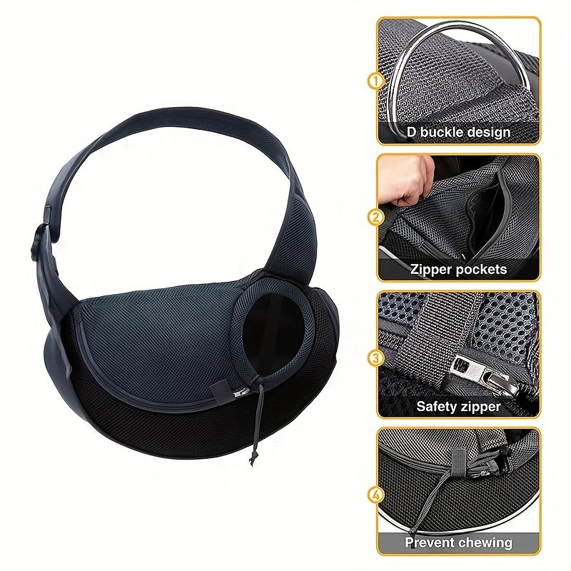 On-the-Go Comfort: Reflective Pet Sling with Breathable Mesh Fabric | GreenLifeHuman Emporium