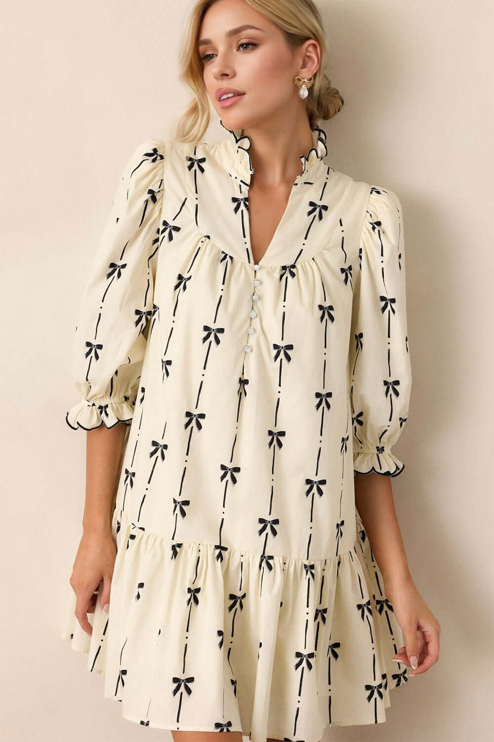 Chic Charm: Full Size Frill Bow Mini Dress