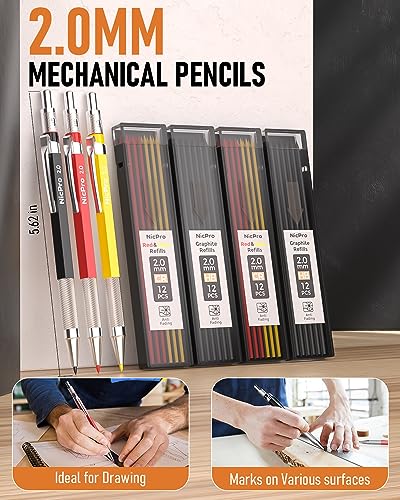 Micro 31 Pack Carpenter Pencil Set with Sharpener, Mechanical Carpenter Pencils with 128PCS Refills and Carbide Scribe Tool, Heavy Duty Construction Pencils for Architect Woodworking-With Canvas Case