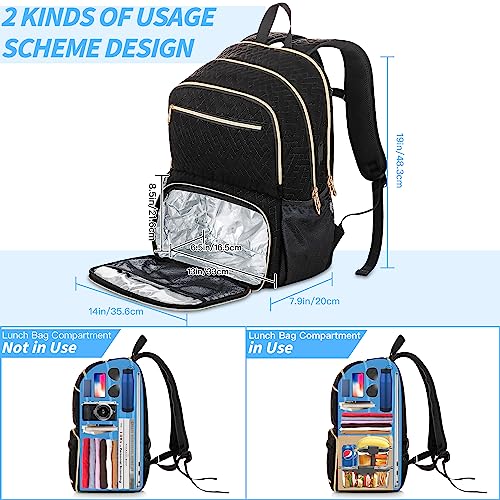 BOX Lunch Backpack for Women Men, 17-inch Laptop Backpack with USB Charging Port, Large Computer Backpack with Lunch Compartment, Insulated Backpack Lunch Bag for Work Travel (Black, 17in)
