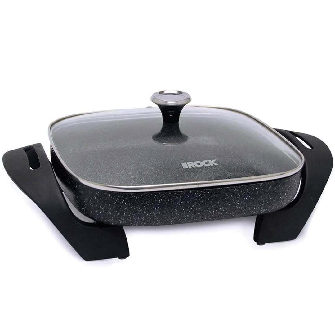Starfrit The Rock Electric Skillet - 12" x 12" - Rock.Tec Non-Stick Cooking Surface - Tempered Glass Lid - 1200W