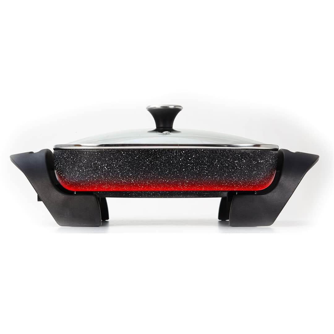 Starfrit The Rock Electric Skillet - 12" x 12" - Rock.Tec Non-Stick Cooking Surface - Tempered Glass Lid - 1200W