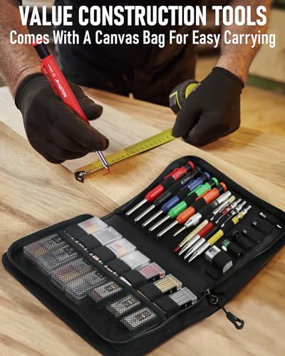 Micro 31 Pack Carpenter Pencil Set with Sharpener, Mechanical Carpenter Pencils with 128PCS Refills and Carbide Scribe Tool, Heavy Duty Construction Pencils for Architect Woodworking-With Canvas Case