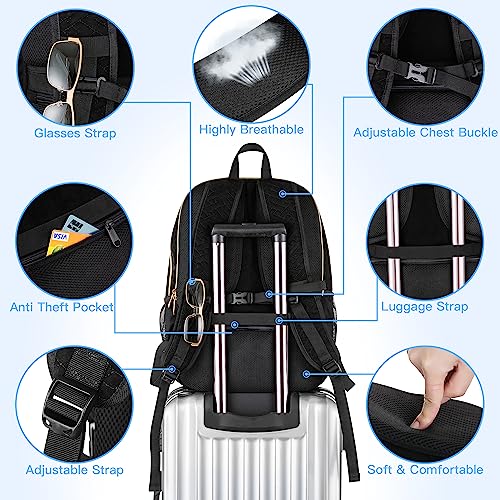 BOX Lunch Backpack for Women Men, 17-inch Laptop Backpack with USB Charging Port, Large Computer Backpack with Lunch Compartment, Insulated Backpack Lunch Bag for Work Travel (Black, 17in)