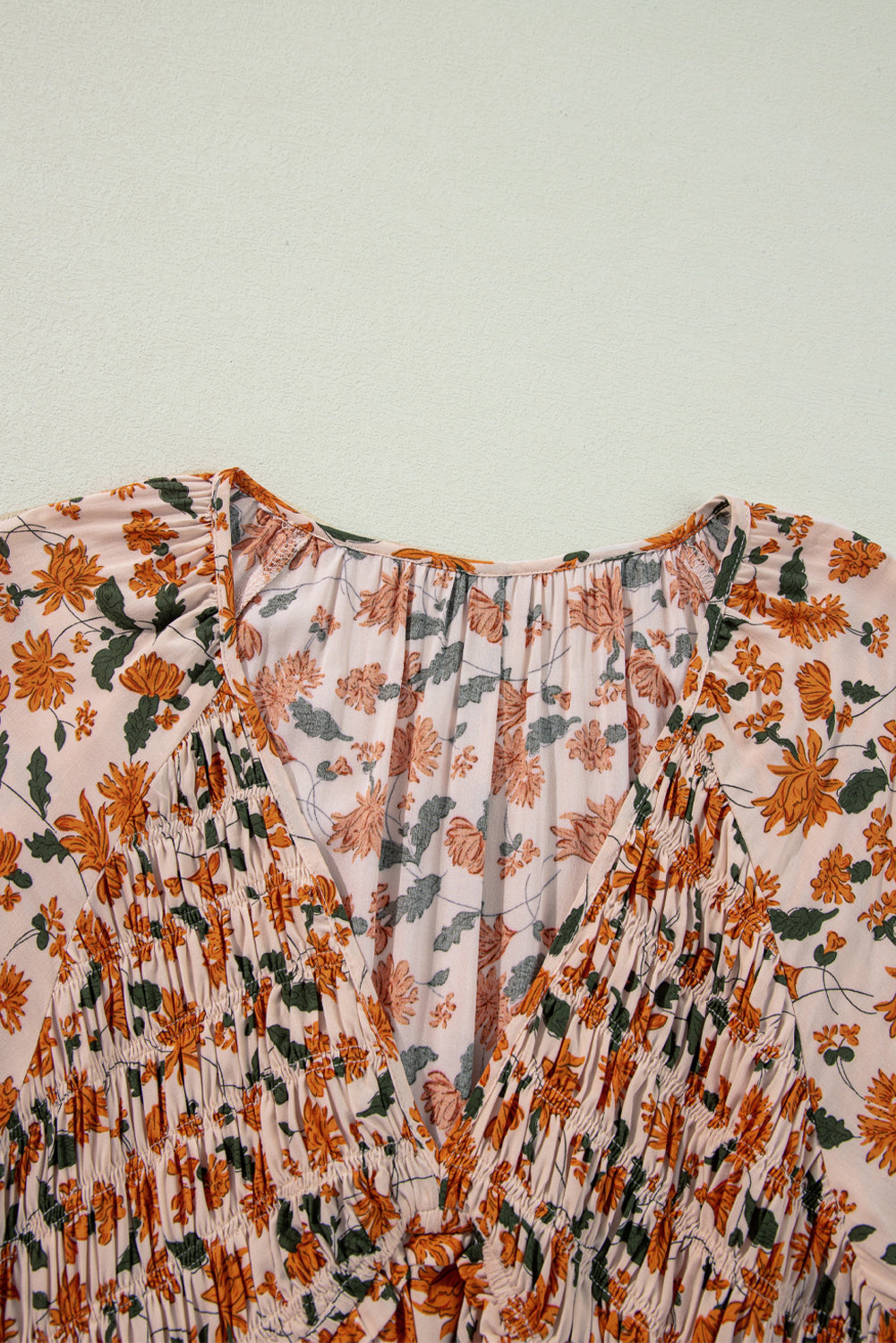 Floral Elegance: Floral Beige Babydoll Dress 100% Viscose
