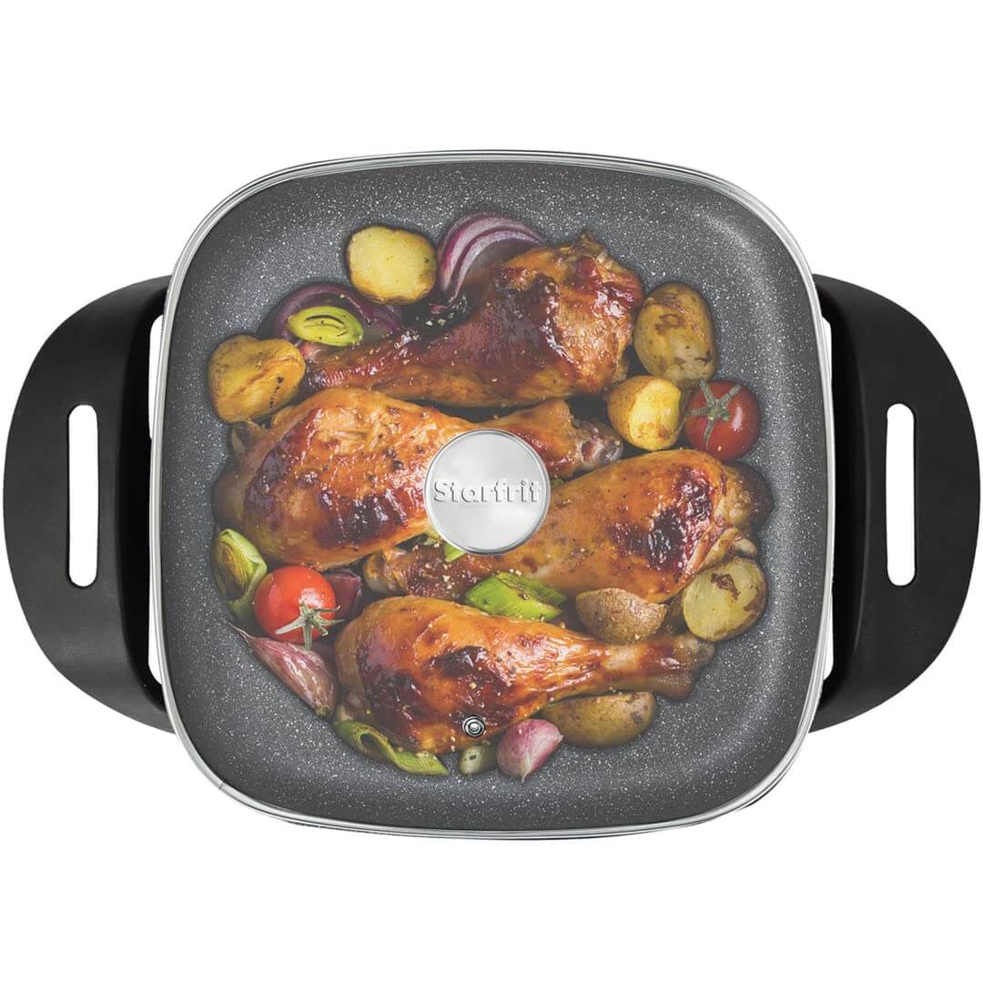 Starfrit The Rock Electric Skillet - 12" x 12" - Rock.Tec Non-Stick Cooking Surface - Tempered Glass Lid - 1200W