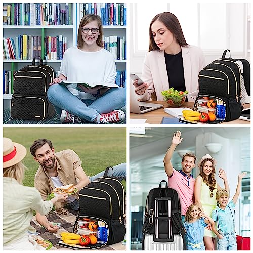 BOX Lunch Backpack for Women Men, 17-inch Laptop Backpack with USB Charging Port, Large Computer Backpack with Lunch Compartment, Insulated Backpack Lunch Bag for Work Travel (Black, 17in)