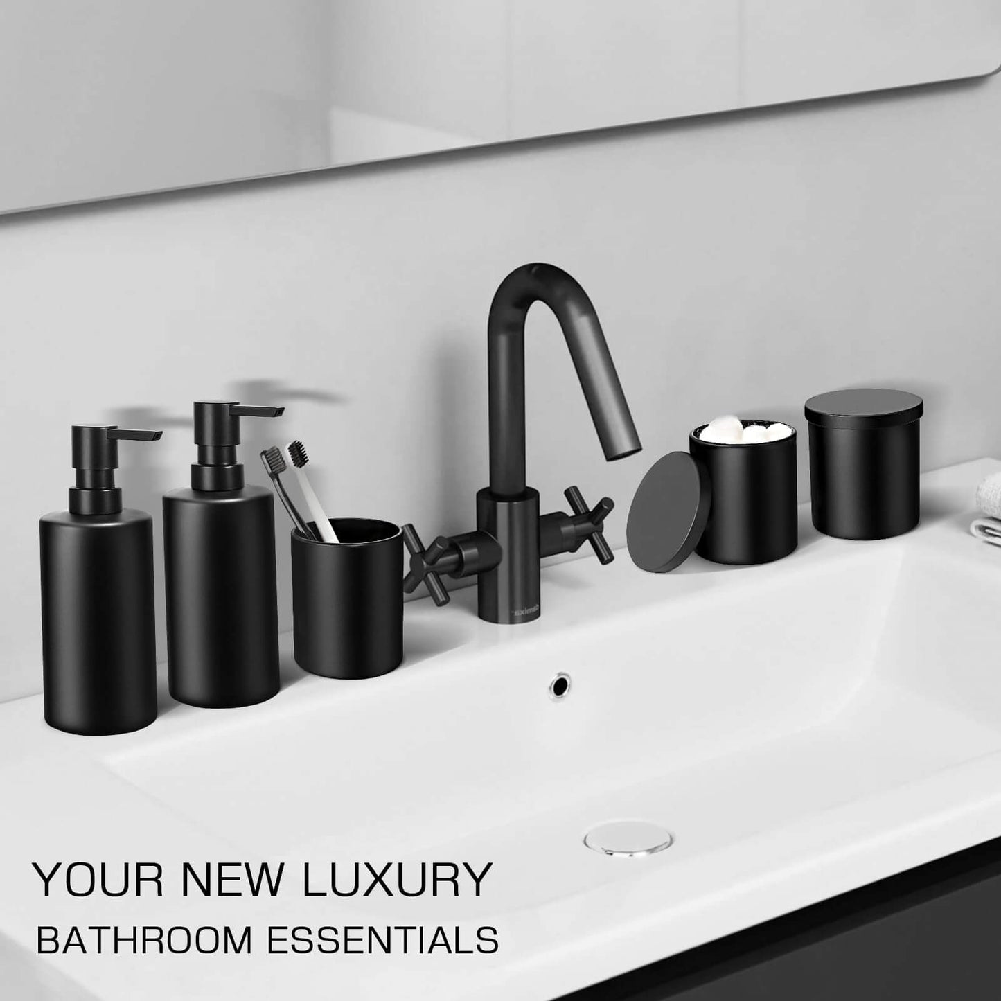 Matte Black Elegance: 5-Piece Bathroom Accessory Set