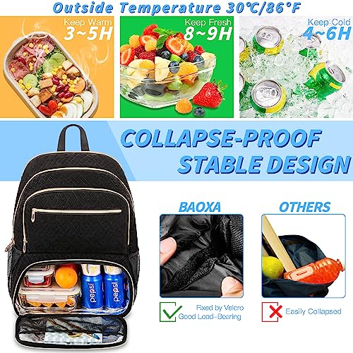 BOX Lunch Backpack for Women Men, 17-inch Laptop Backpack with USB Charging Port, Large Computer Backpack with Lunch Compartment, Insulated Backpack Lunch Bag for Work Travel (Black, 17in)