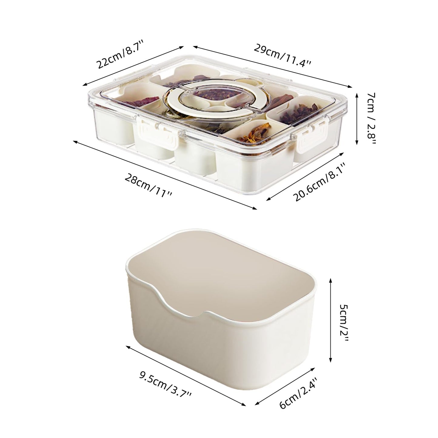Pure Future Air-tight Snack Box Container, Divided Fruit Veggie Serving Tray Snackle Box Charcuterie Board with Handle-Lid for Candy Nuts, Travel, and Party Use, Clear Organizer Snack Box