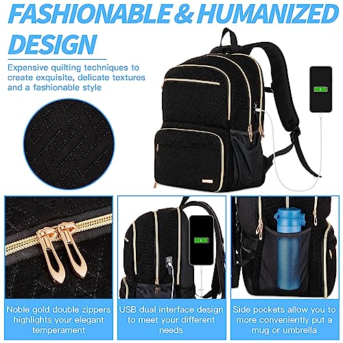 BOX Lunch Backpack for Women Men, 17-inch Laptop Backpack with USB Charging Port, Large Computer Backpack with Lunch Compartment, Insulated Backpack Lunch Bag for Work Travel (Black, 17in)
