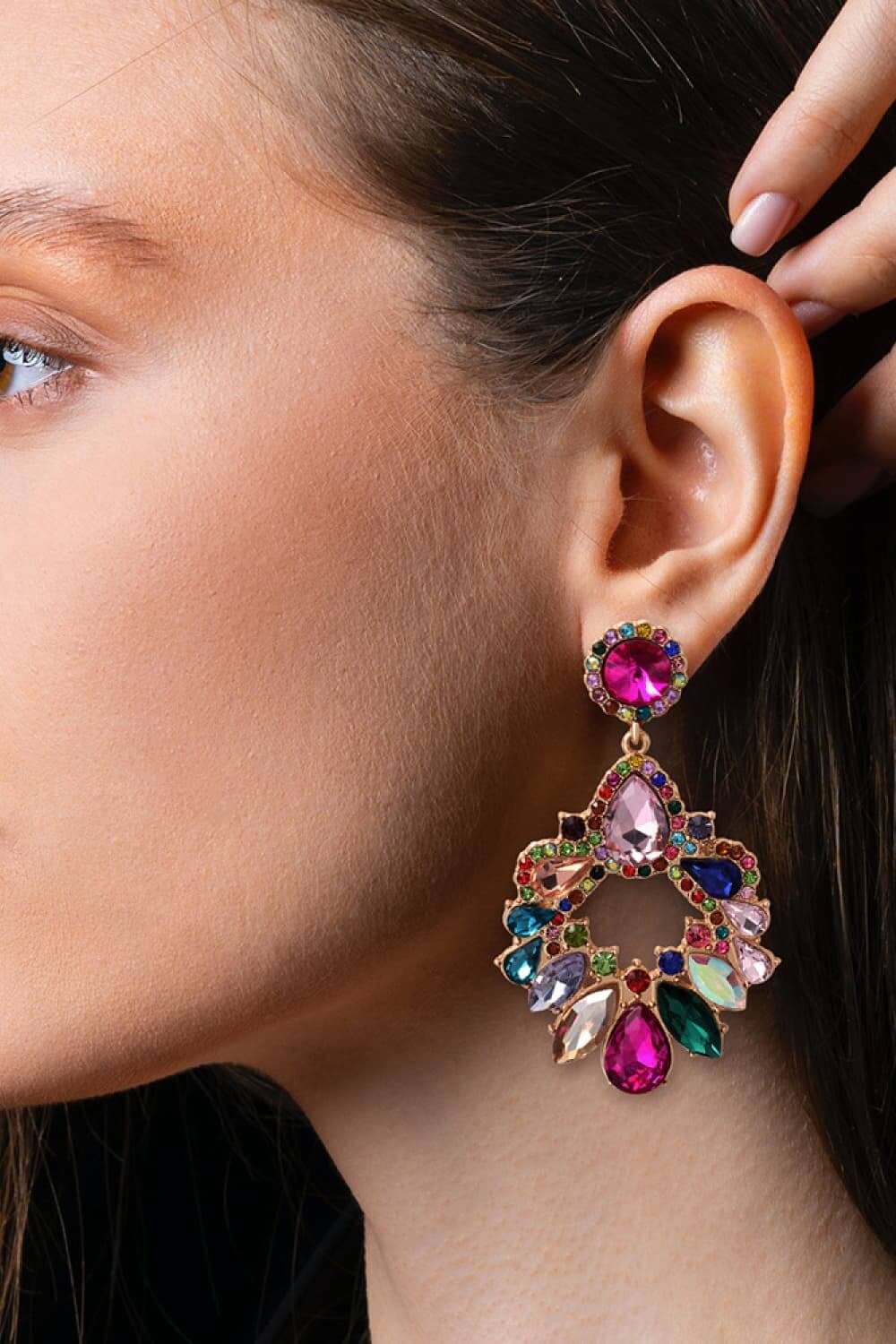 Radiant Fusion: Modern Zinc Alloy and Glass Stone Dangle Earrings