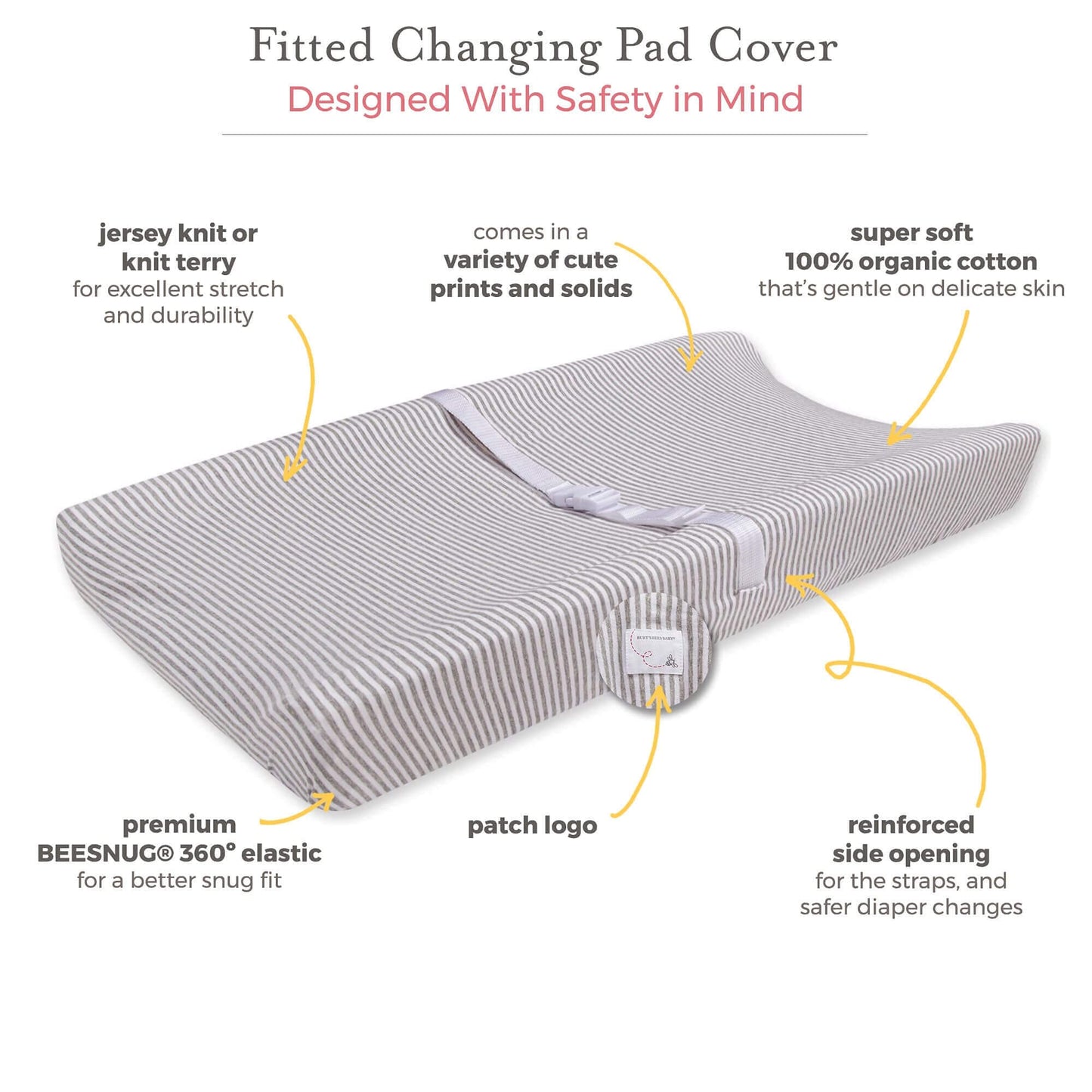 Burt's Bees Baby - Changing Pad Cover, Pattern & Stripe 100% Organic Cotton Changing Pad Liner for Standard 16" x 32" Baby Changing Mats (Peach Floral)