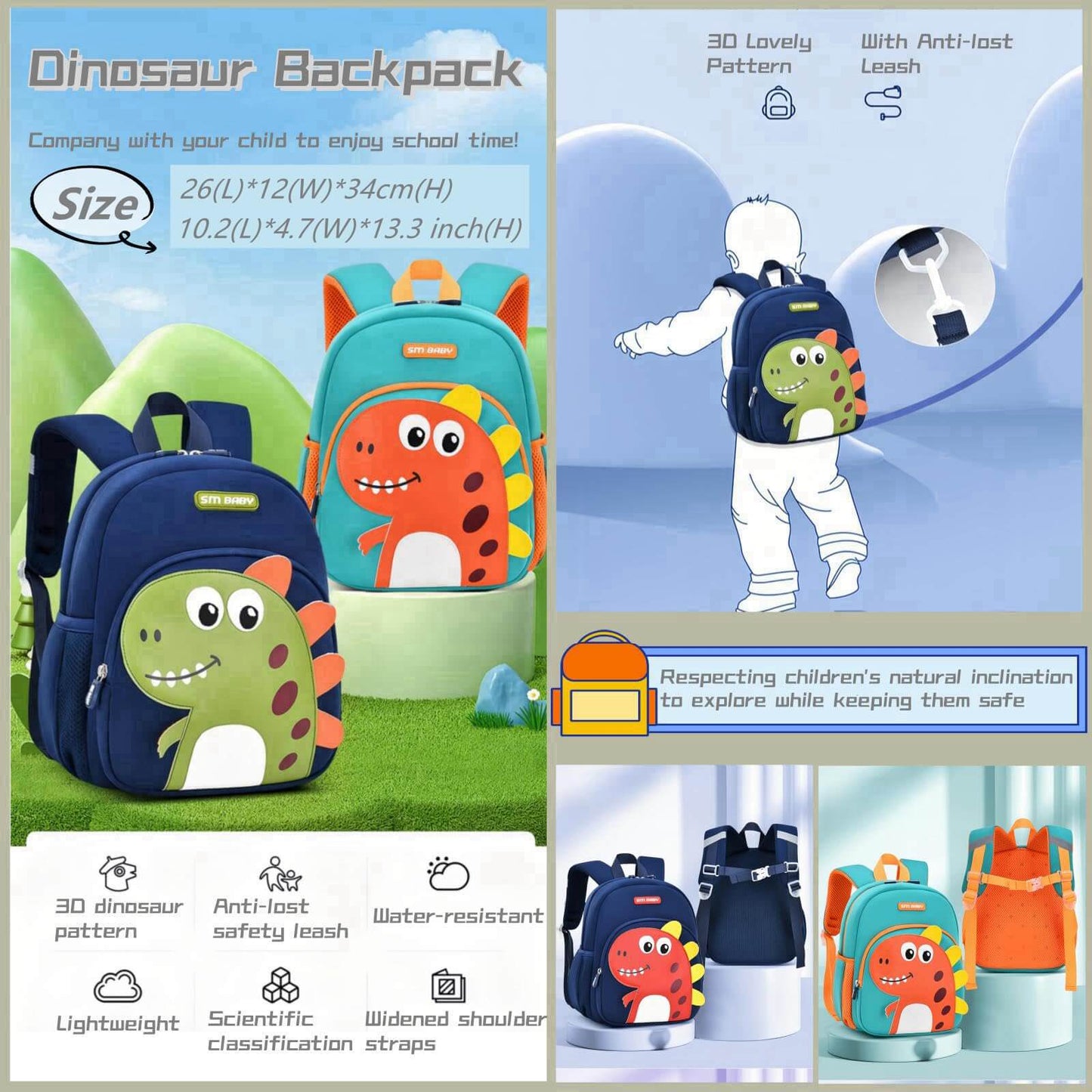 Kindergarten Roars: Anti-Lost Dino Bag with Leash
