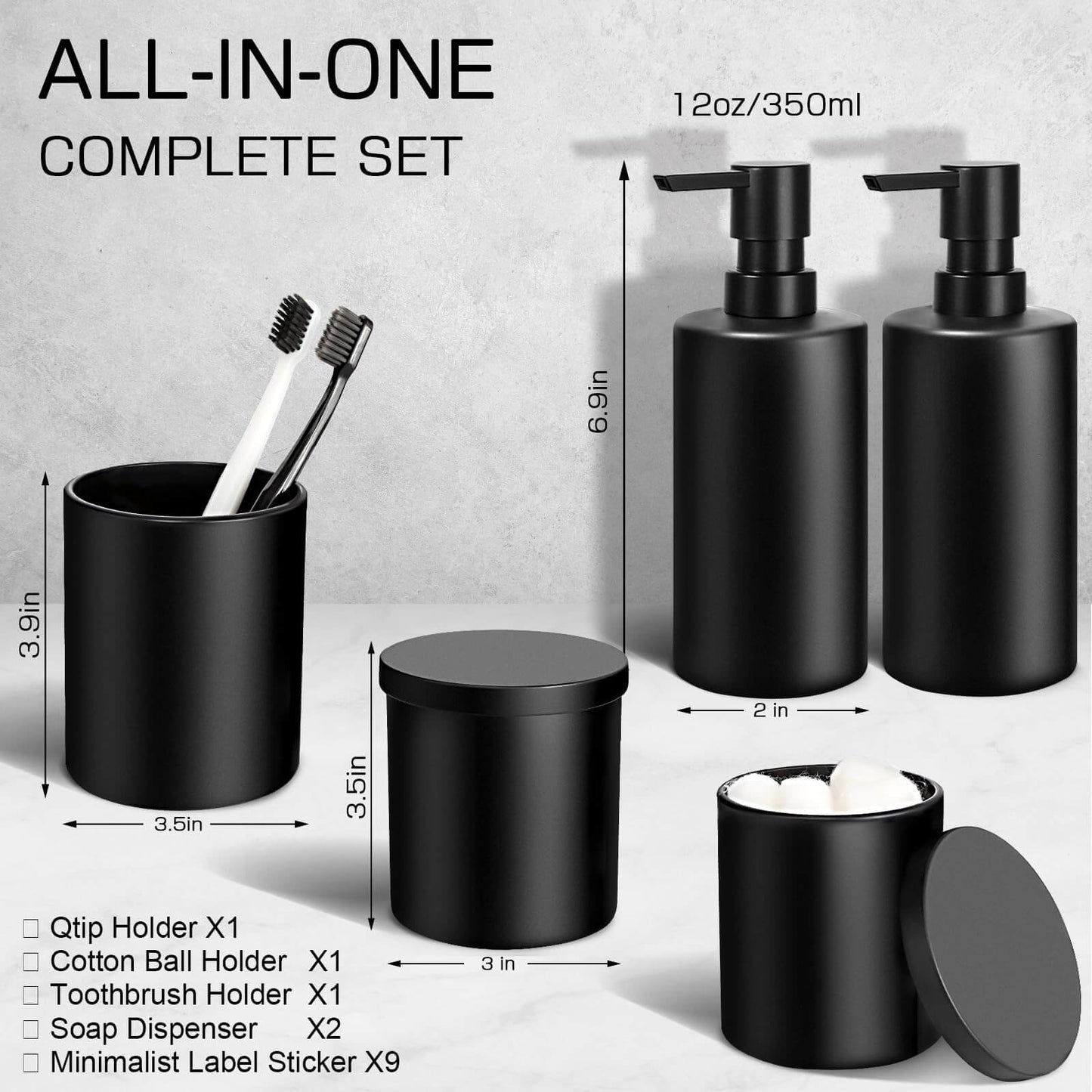 Matte Black Elegance: 5-Piece Bathroom Accessory Set