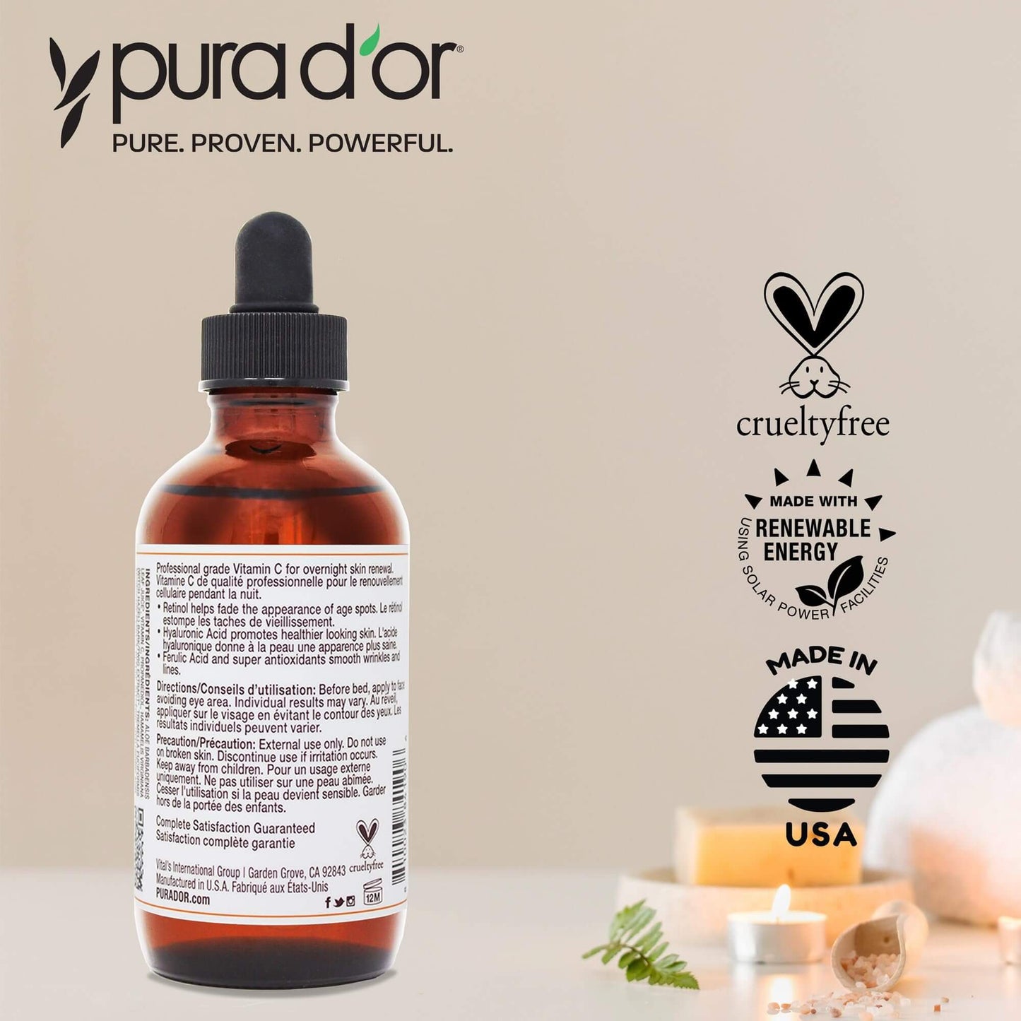 Age-Defying: PURA D'OR Vitamin C Serum 4oz – Lightweight Formula for Glowing Skin
