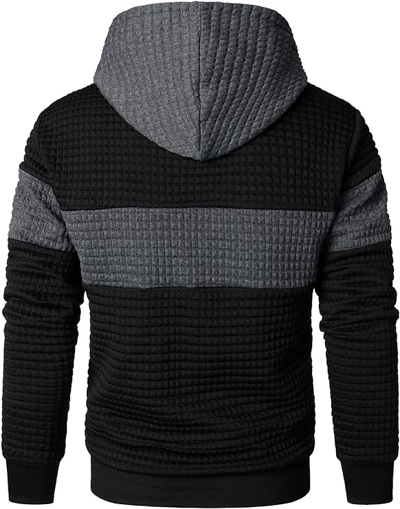 Cool Comfort: Men’s Long-Sleeved Plaid Hooded Sweatshirt