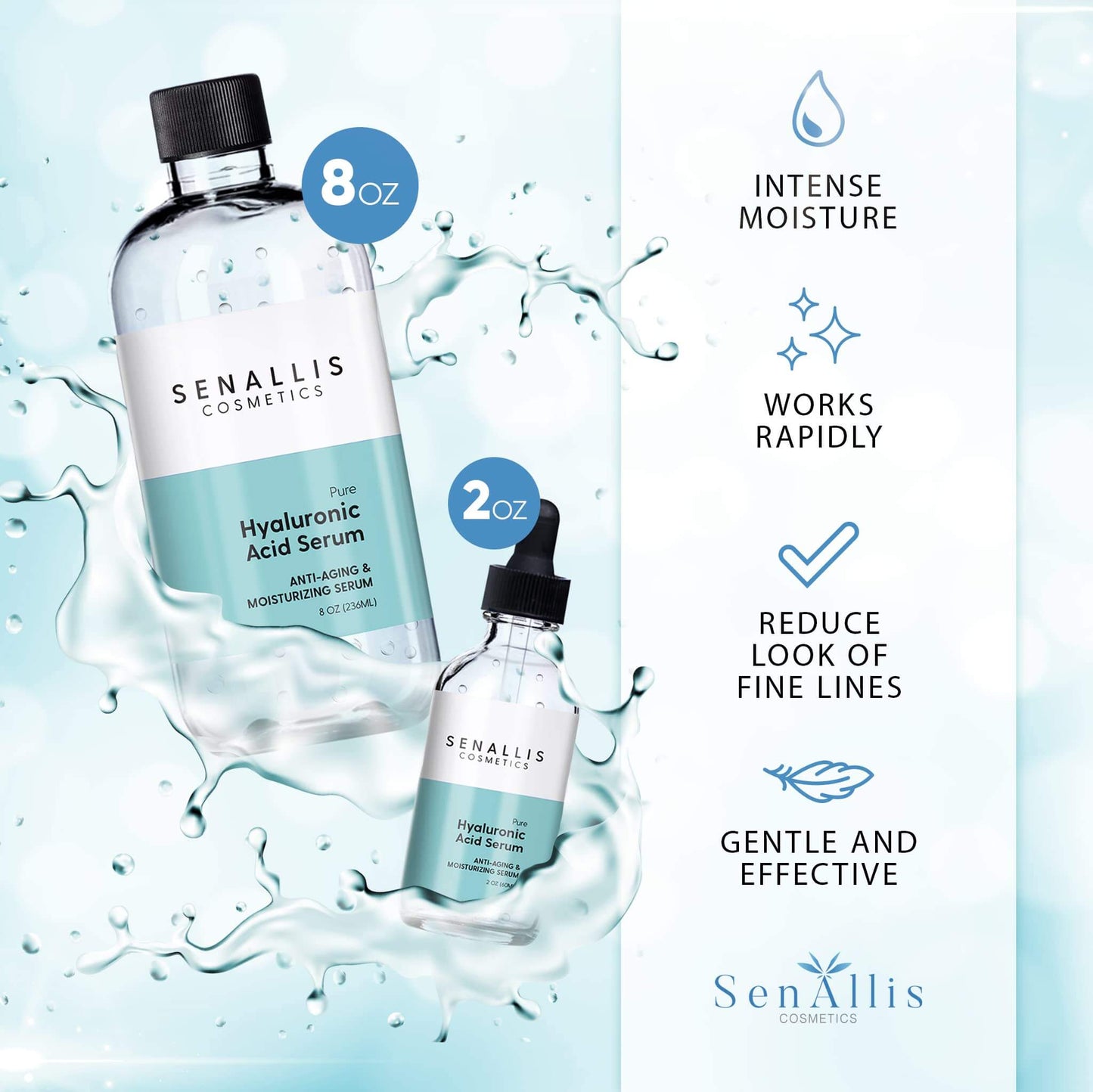 Hydration Boost: Hyaluronic Acid Serum 8oz & 2oz Pack