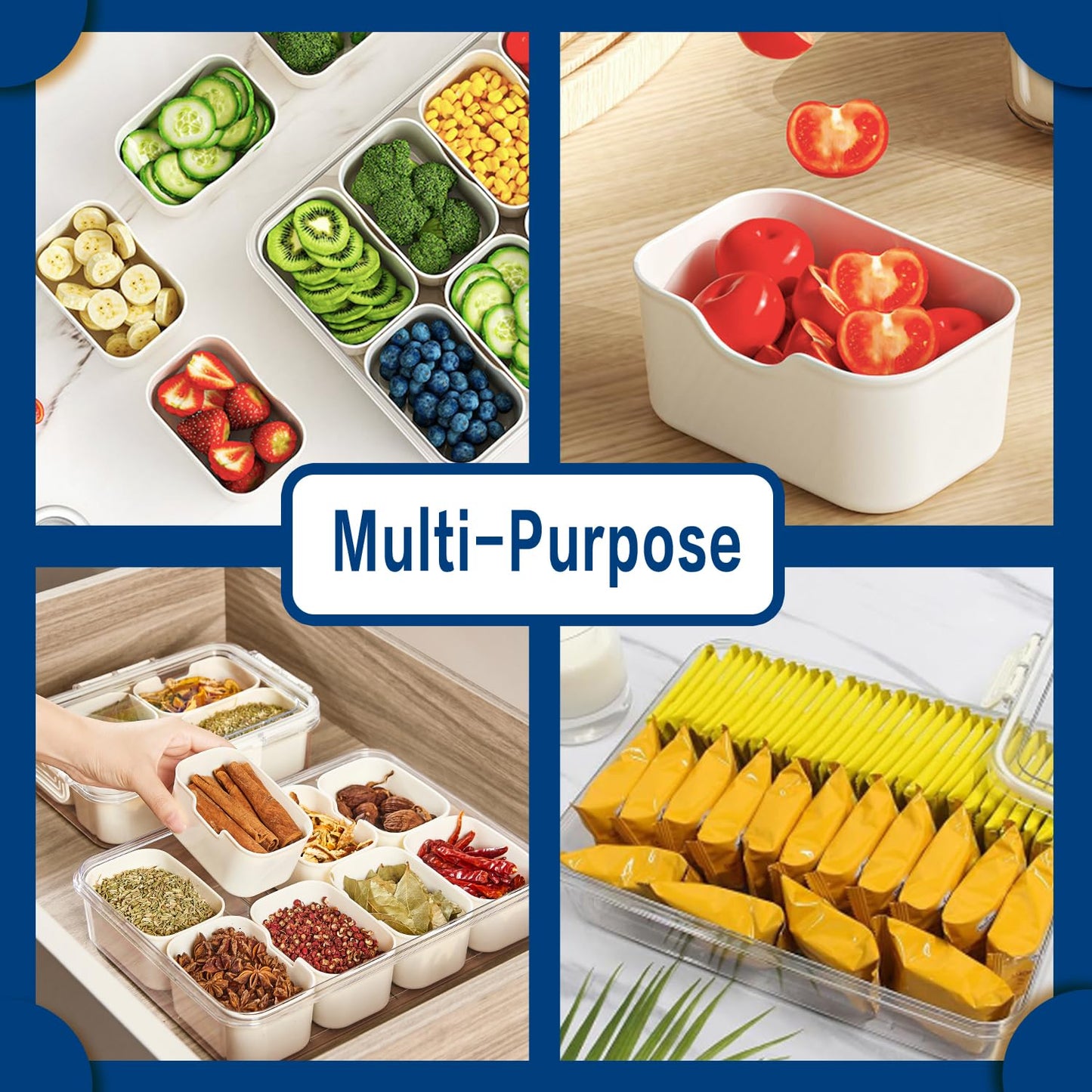 Pure Future Air-tight Snack Box Container, Divided Fruit Veggie Serving Tray Snackle Box Charcuterie Board with Handle-Lid for Candy Nuts, Travel, and Party Use, Clear Organizer Snack Box