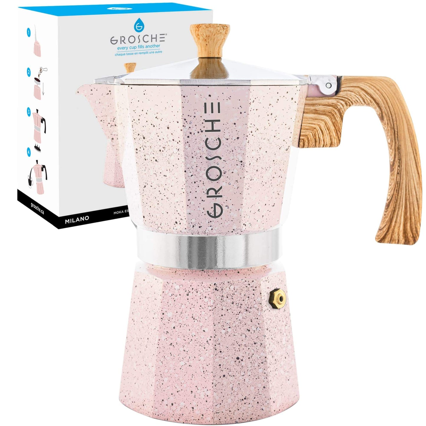 GROSCHE Milano Stovetop Moka Espresso Maker (Pink)
