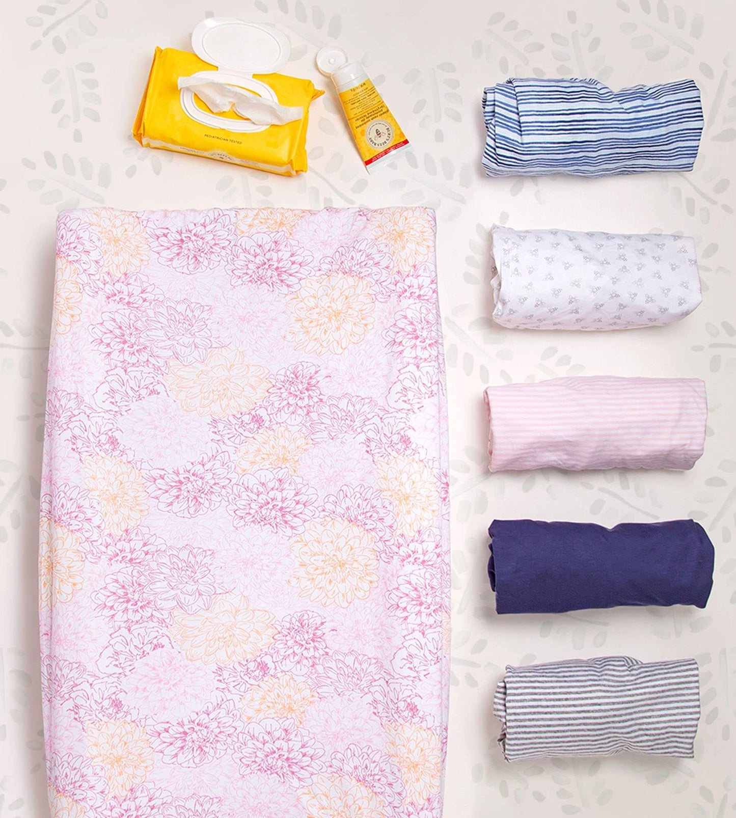 Burt's Bees Baby - Changing Pad Cover, Pattern & Stripe 100% Organic Cotton Changing Pad Liner for Standard 16" x 32" Baby Changing Mats (Peach Floral)