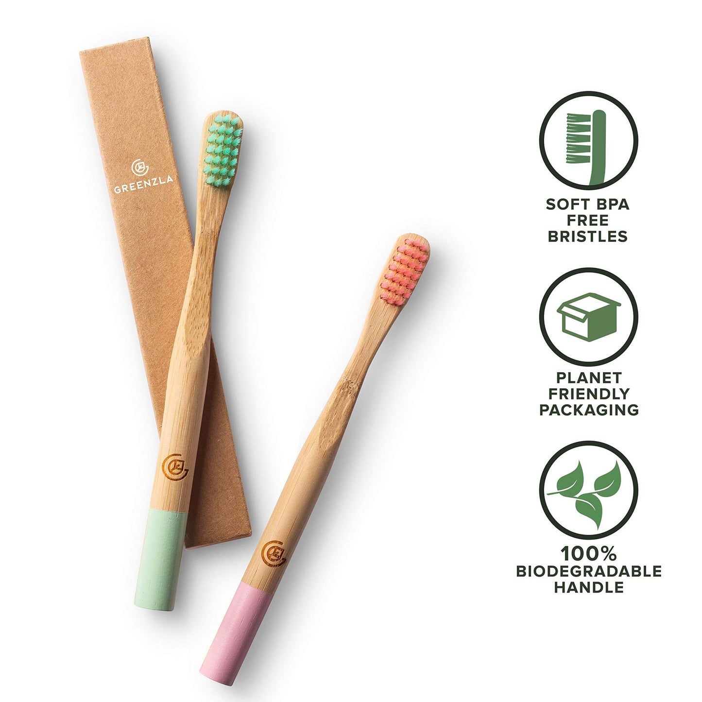 Greenzla Kids Bamboo Toothbrushes (6 Pack) | BPA Free Soft Bristles Toothbrushes | Eco-Friendly, Natural Bamboo Toothbrush Set | Biodegradable & Compostable Charcoal Wooden Toothbrushes