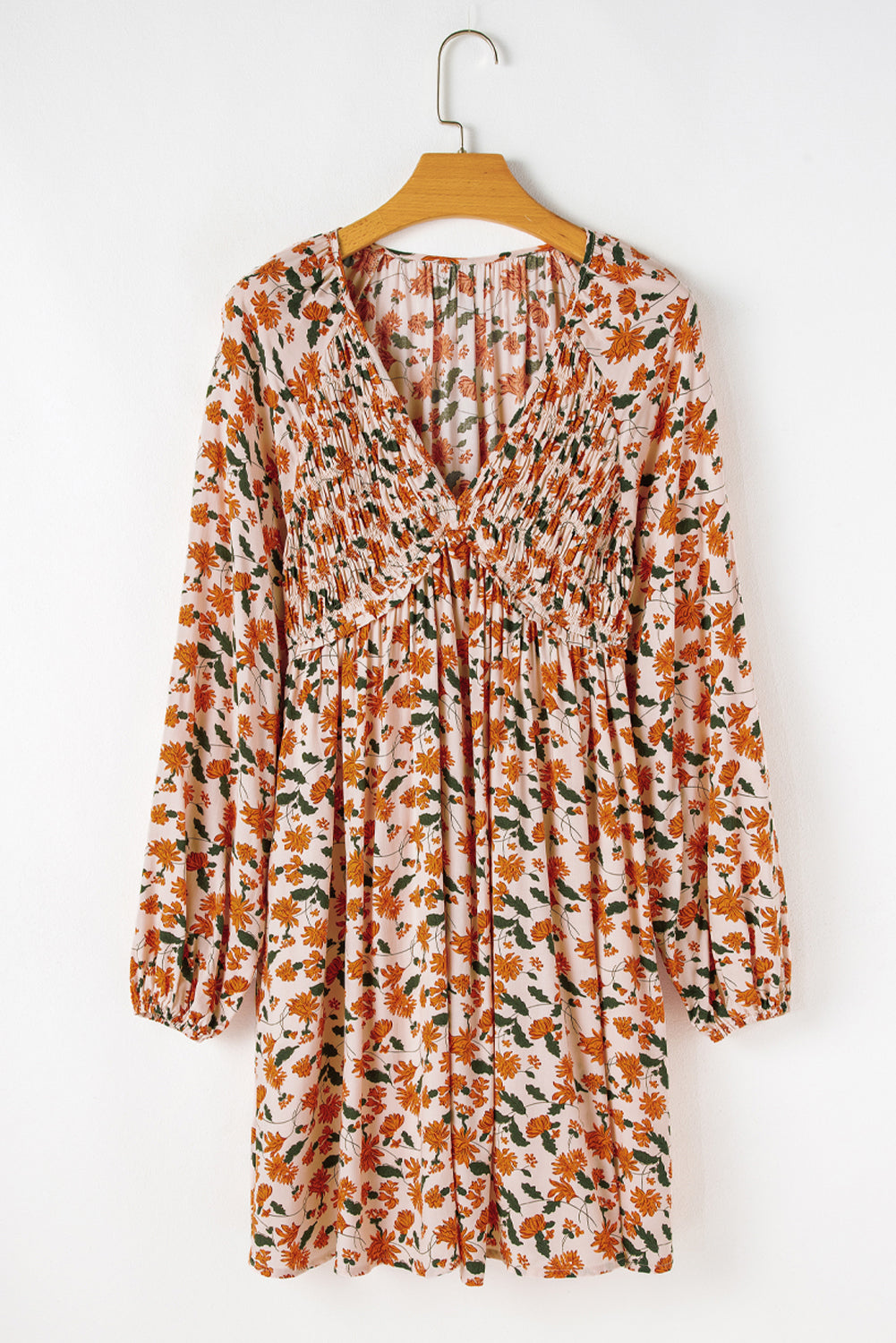 Floral Elegance: Floral Beige Babydoll Dress 100% Viscose