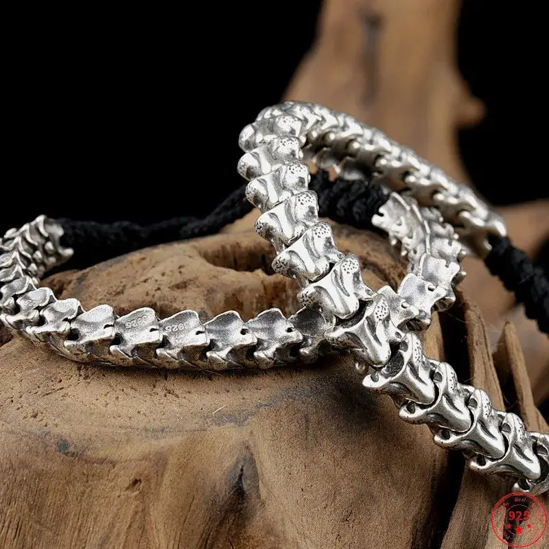 925 Sterling Silver Snake Bone Charm Bracelet