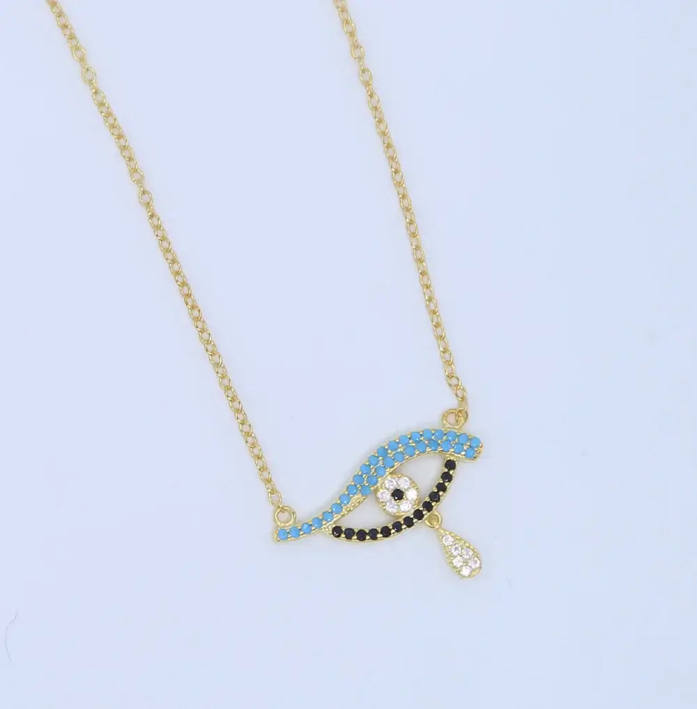 925 Sterling Silver Turkish Evil Eye Drop Necklace with CZ