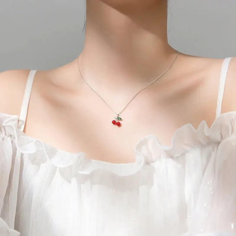 Cherry Charm: 925 Sterling Silver Pendant Necklace