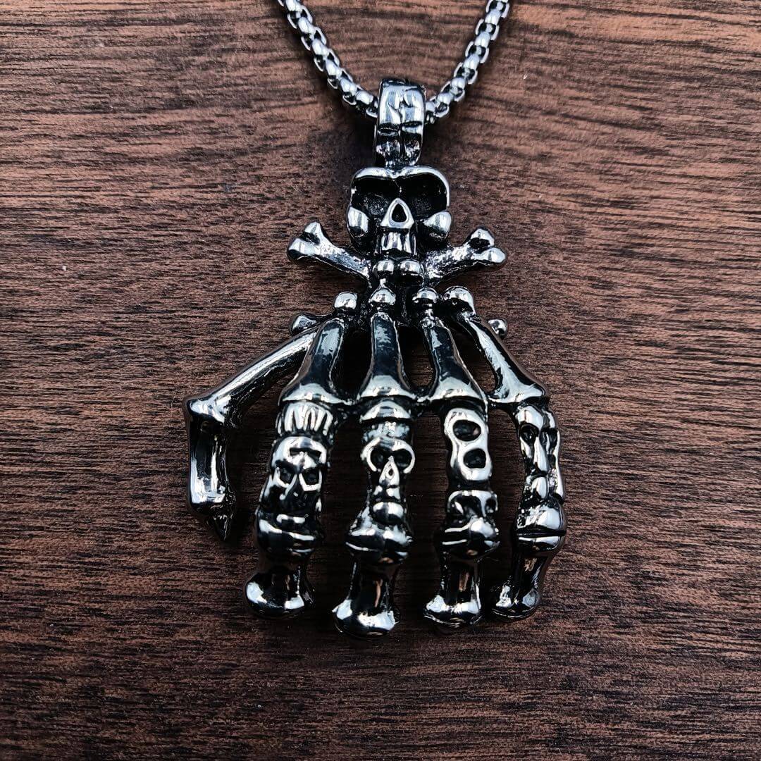 Dark Embrace: Skull Hand Punk Necklace for Men & Women