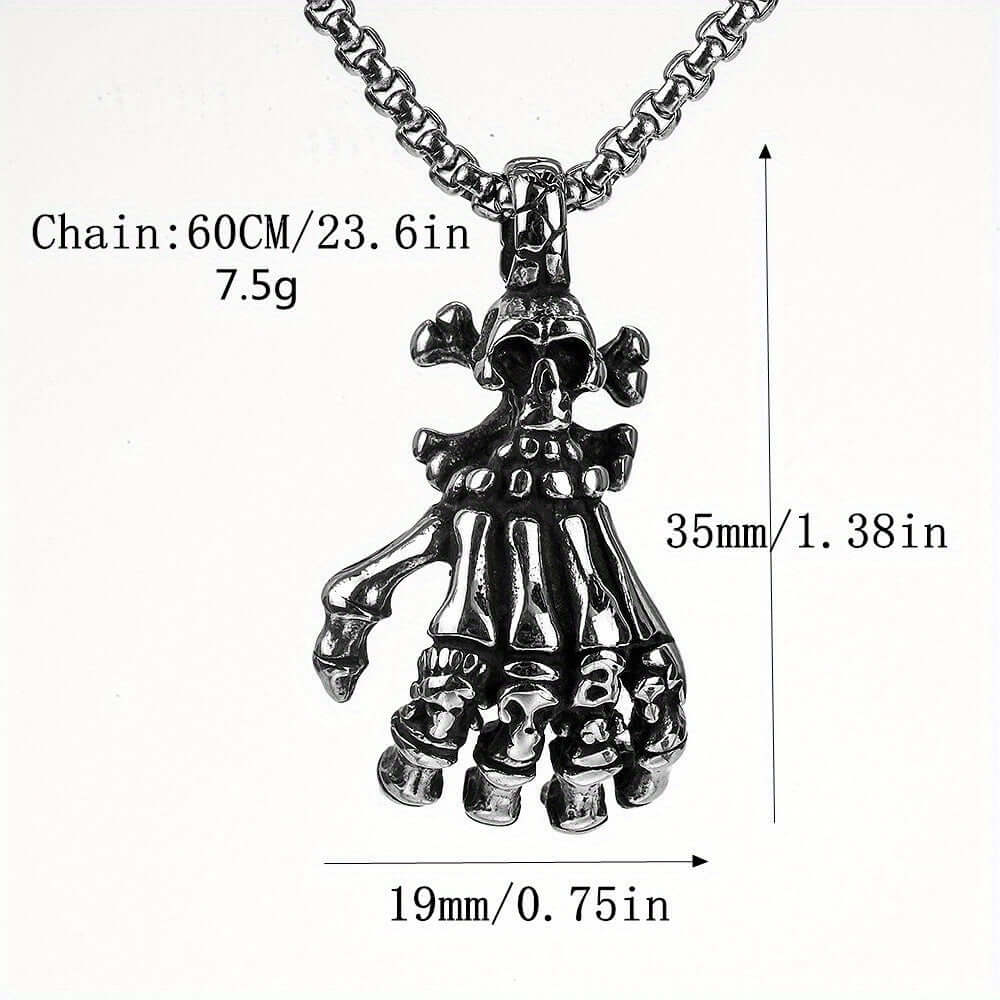 Dark Embrace: Skull Hand Punk Necklace for Men & Women