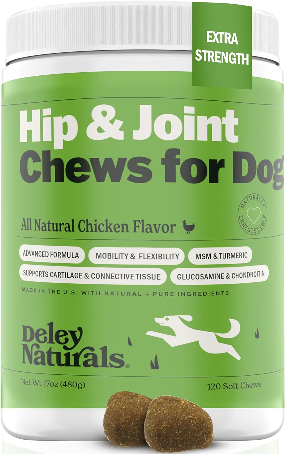 Natural Grain-Free Soft Chews Hip & Joint Supplement for Dogs - Advanced Arthritis Relief 480g