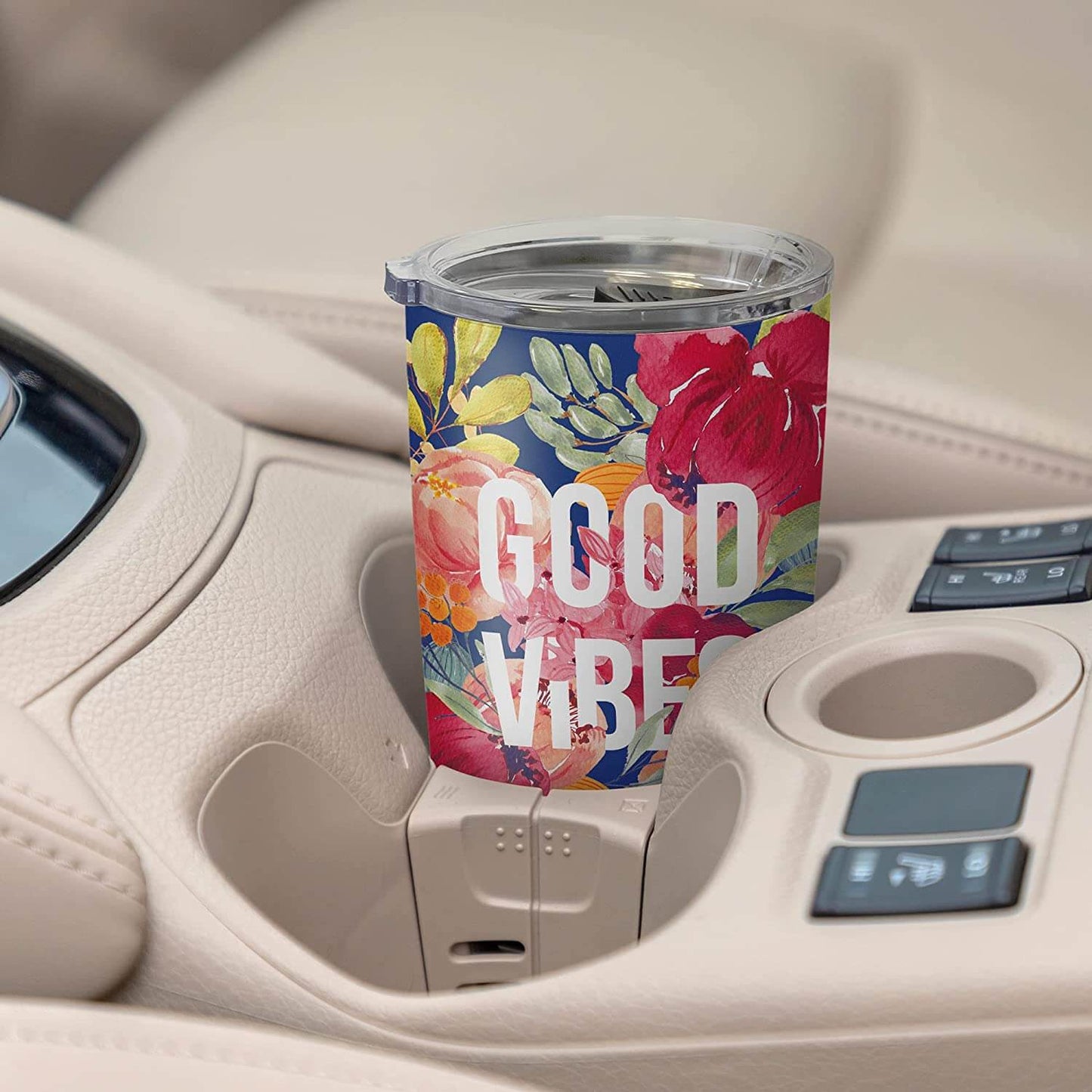 Good Vibes Floral Insulated Stainless-Steel 17oz Travel Mug