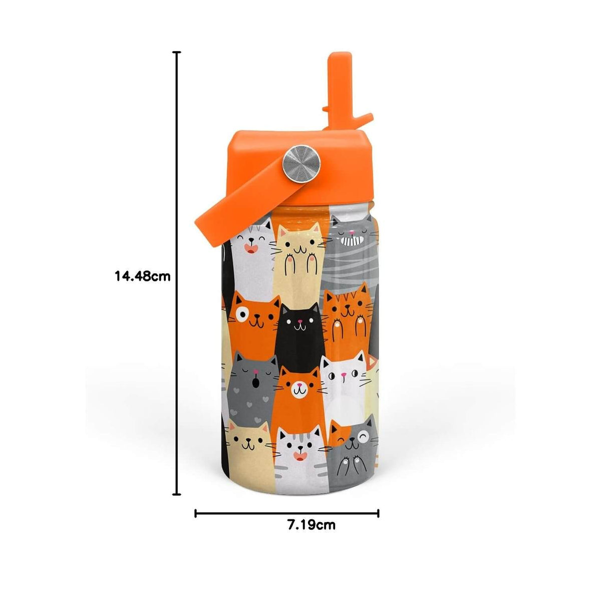 Kids Cat Print Stainless Steel Water Bottle Lead-Free 12oz
