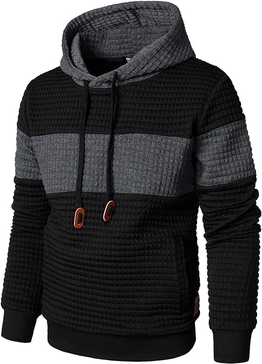 Cool Comfort: Men’s Long-Sleeved Plaid Hooded Sweatshirt