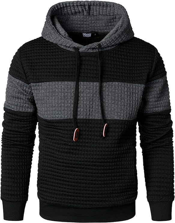 Cool Comfort: Men’s Long-Sleeved Plaid Hooded Sweatshirt