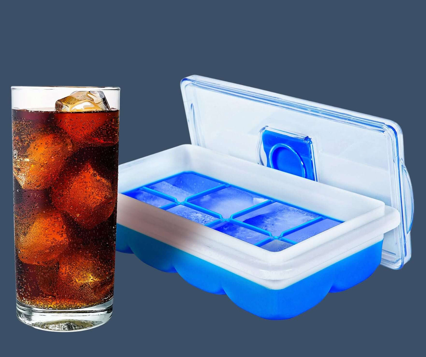 No Spill Large Ice Cube Tray Slim & Stackable - Blue