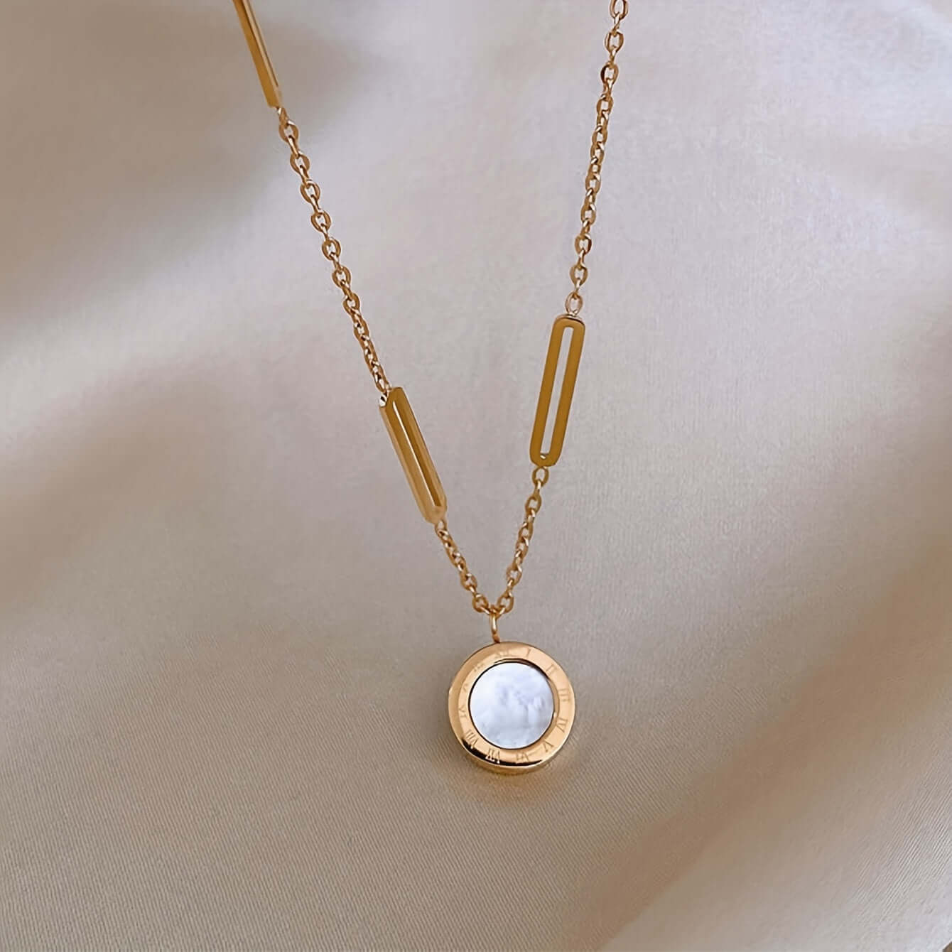 Roman Luxe: 18K Gold Plated Pendant Necklace