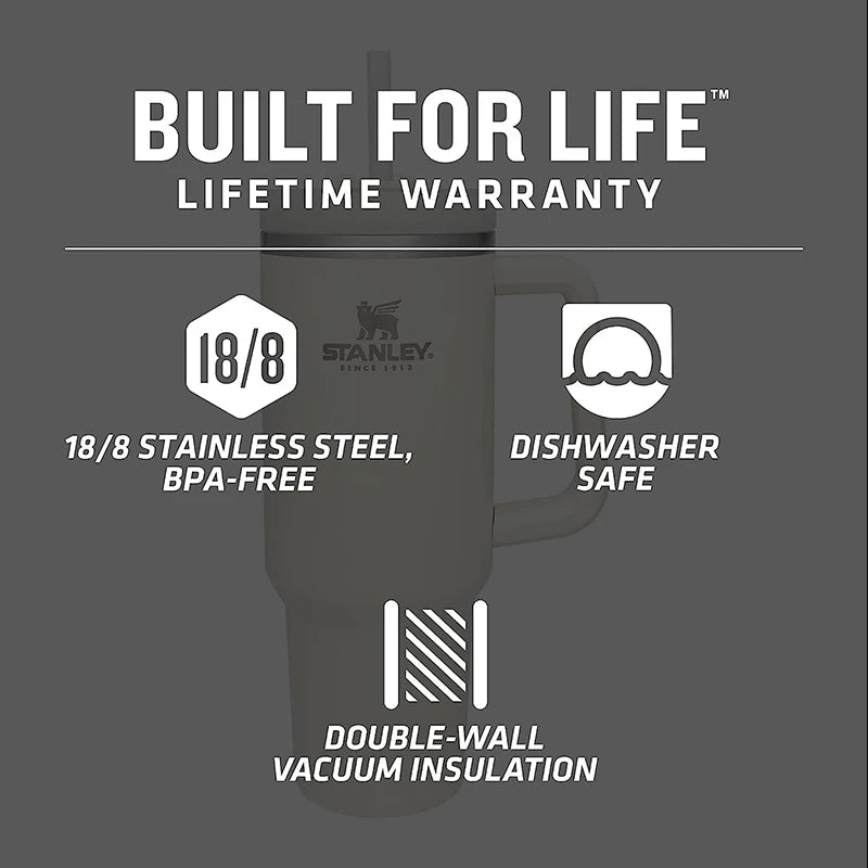 Stainless Steel Vacuum Insulated Stanley Travel Tumbler with Handle & Straw 40oz | GreenLifeHuman Emporium
