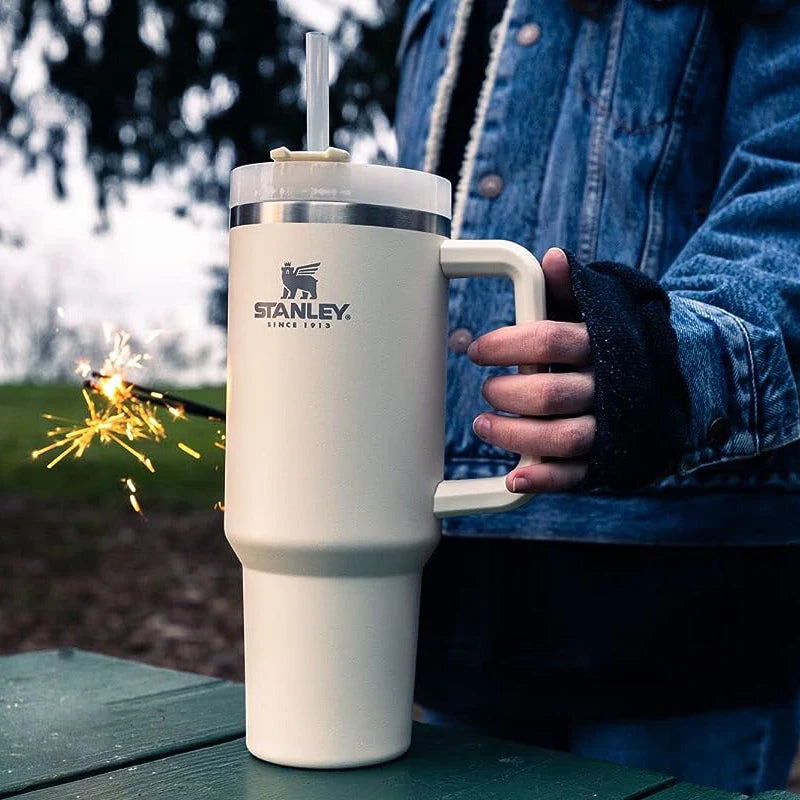 Stainless Steel Vacuum Insulated Stanley Travel Tumbler with Handle & Straw 40oz | GreenLifeHuman Emporium